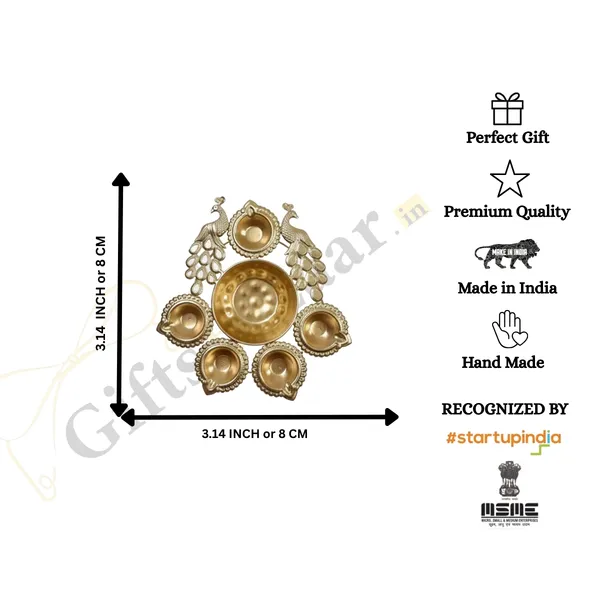 Decorative_Brass_Peacock_Design_Bowl_with_6_Diyas_of_Golden_Color_|_For_Festive_Gift_Item
