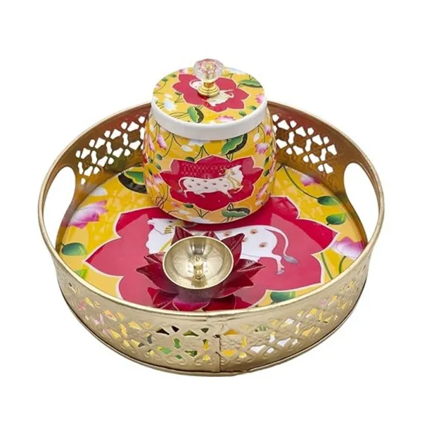 Traditional_Metal_Tray_with_Jar_and_Lotus_Brass_Diya_with_Prosperous_Charm_|_Elegant_Decorative_Gift_Item