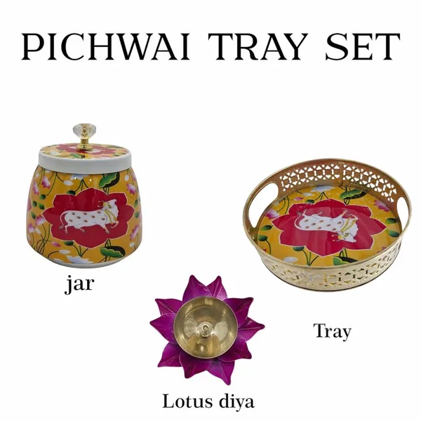 Traditional_Metal_Tray_with_Jar_and_Lotus_Brass_Diya_with_Prosperous_Charm_|_Elegant_Decorative_Gift_Item