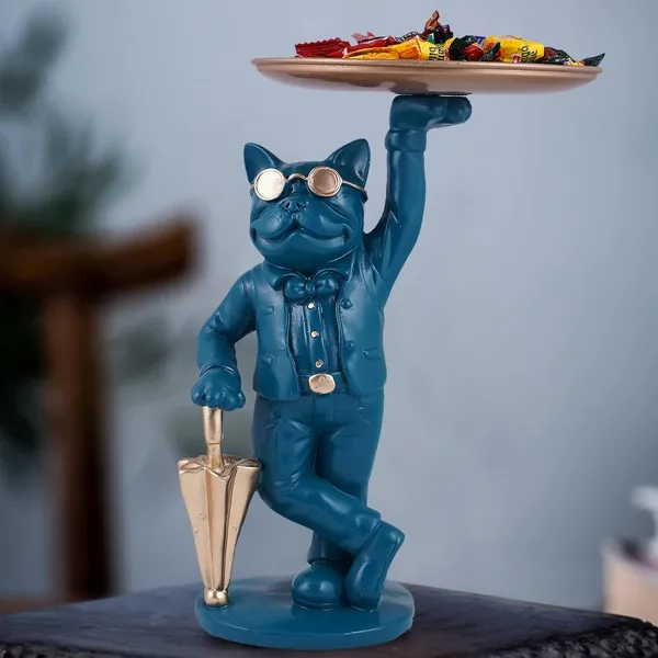 Cool_Dog_with_Plate_Showpiece_of_Blue_Color_|_Artistry_Gift_Item