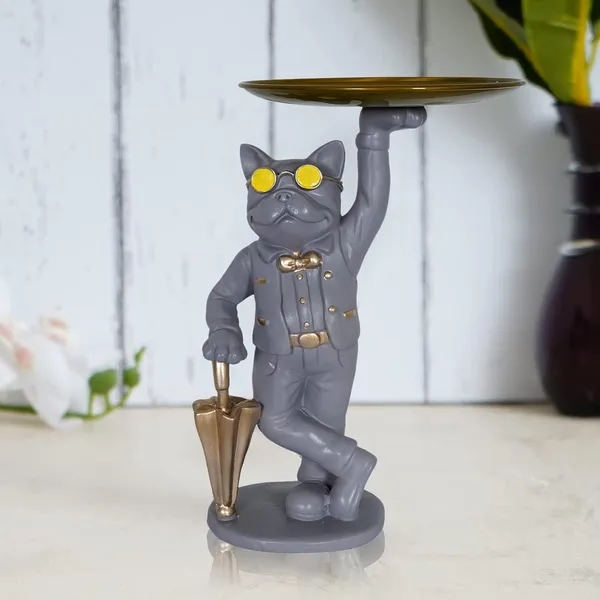 Cool_Dog_with_Plate_Showpiece_of_Grey_Color_|_Artistry_Gift_Item