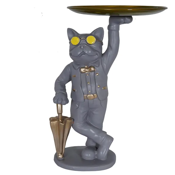 Cool_Dog_with_Plate_Showpiece_of_Grey_Color_|_Artistry_Gift_Item