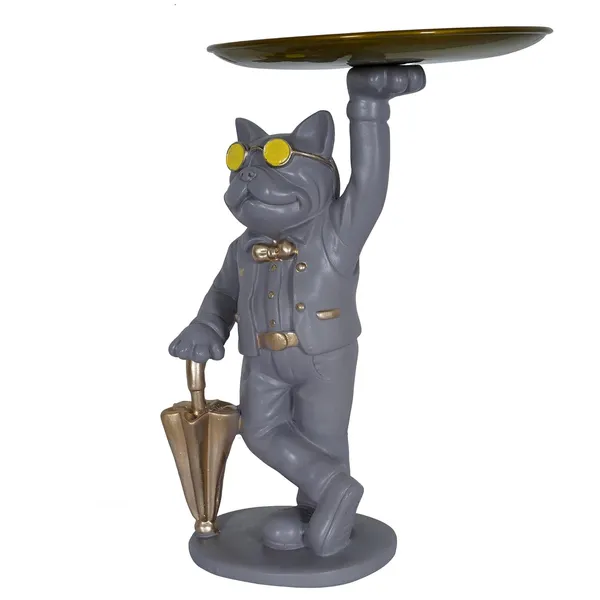 Cool_Dog_with_Plate_Showpiece_of_Grey_Color_|_Artistry_Gift_Item