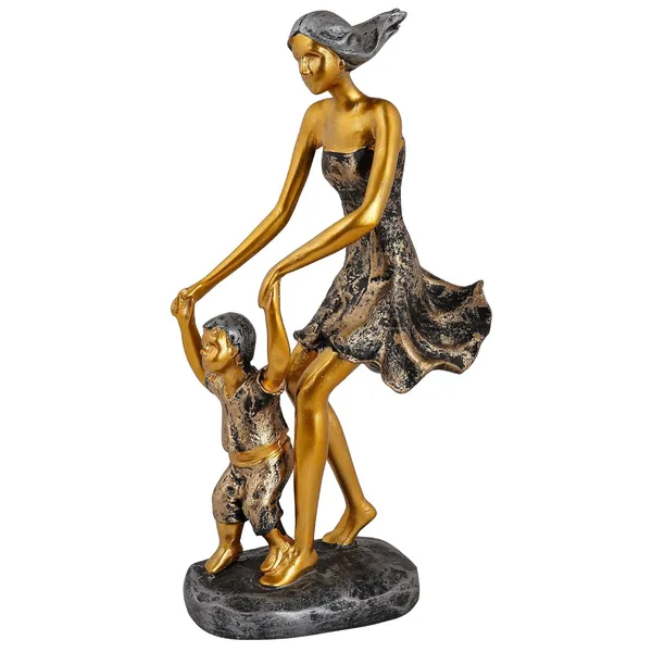 Handcrafted_Mother_Child_Statue_of_Black_and_Golden_Color_|_For_Home_Decor