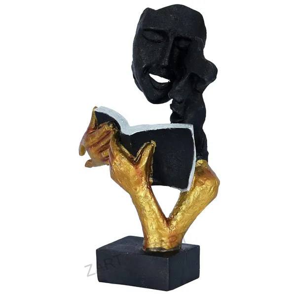 Handcrafted_Book_Reading_Modern_Art_Face_of_Black_and_Golden_Color_|_For_Home_Decoration