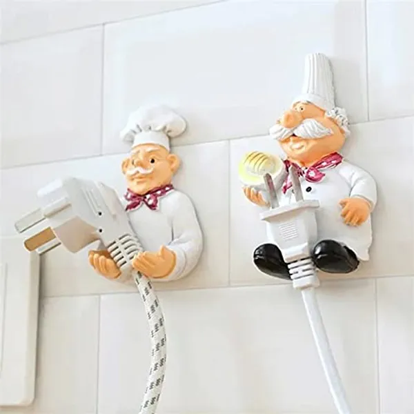 Wall_Mounted_Adhesive_Cook_Chef_Power_Plug_Socket_Holder_of_Set_of_2_|_For_Home_Decor