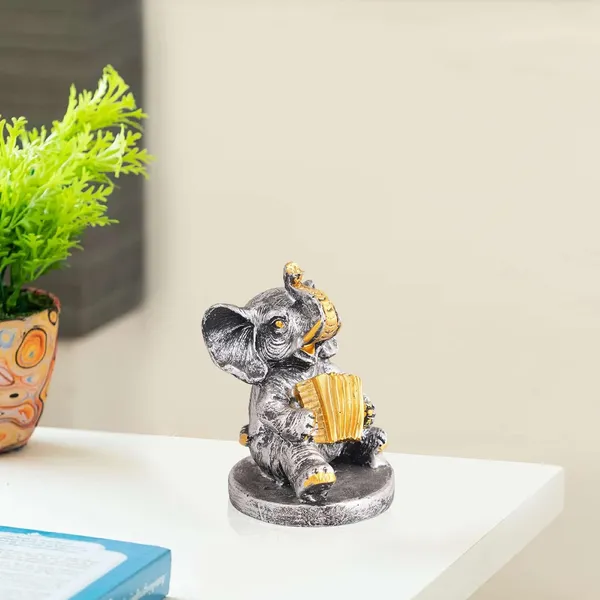 Elephant_Playing_Musical_Instrument_Showpiece_of_Black_and_White_Color_|_Antique_Decorative_Item