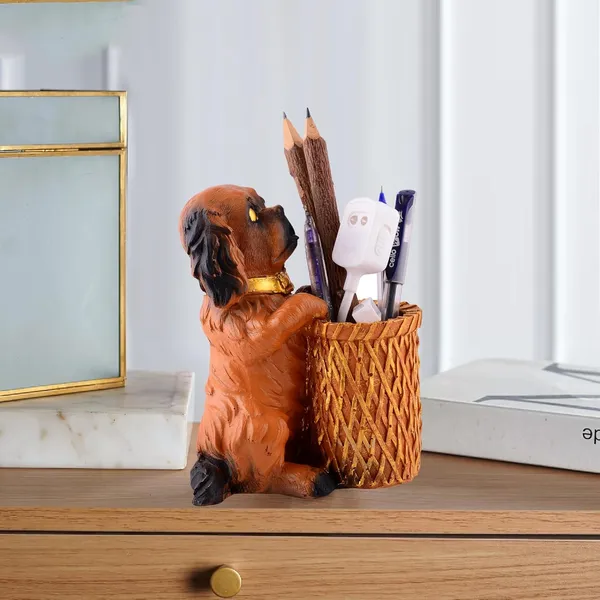 Dog_Shaped_Pen_Stand_of_Sitting_Position_of_Orange_Color_|_For_Home_Decor