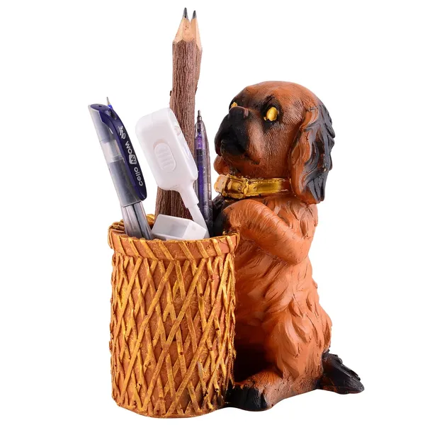 Dog_Shaped_Pen_Stand_of_Sitting_Position_of_Orange_Color_|_For_Home_Decor