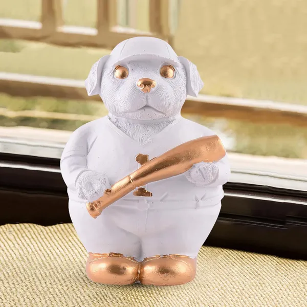 Dog_Figurine_Showpiece_with_Baseball_Bat_of_White_Color_|_For_Home_Decoration