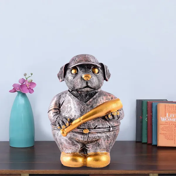 Copper_Dog_Figurine_Showpiece_with_Baseball_Bat_Design_|_For_Home_Decoration