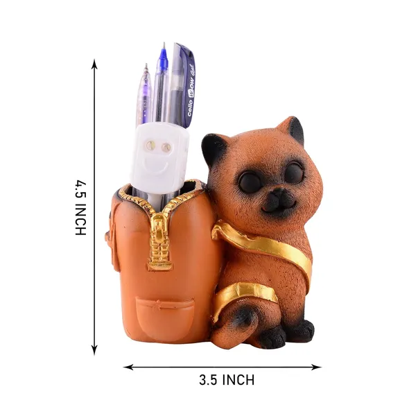Cat_Figurine_with_Pen_Stand_of_Brown_Color_|_For_Office_Use