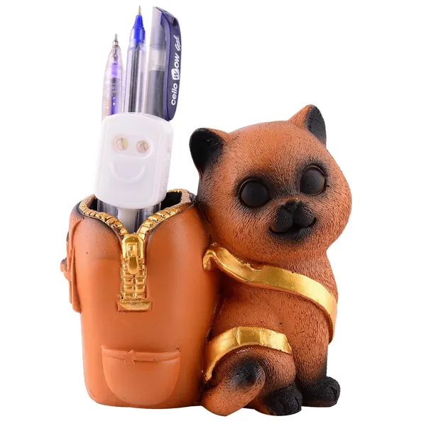 Cat_Figurine_with_Pen_Stand_of_Brown_Color_|_For_Office_Use