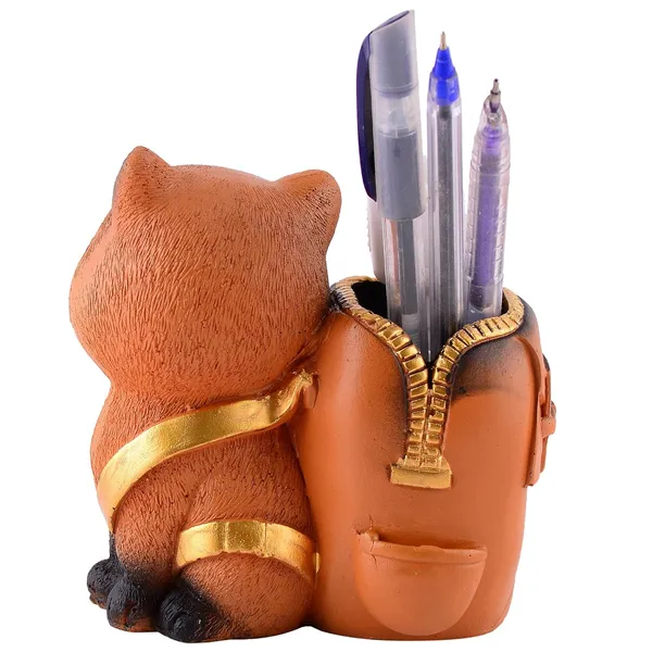 Cat_Figurine_with_Pen_Stand_of_Brown_Color_|_For_Office_Use