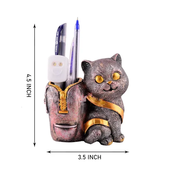 Copper_Cat_Figurine_with_Pen_Stand_of_Multicolor_|_For_Office_Use
