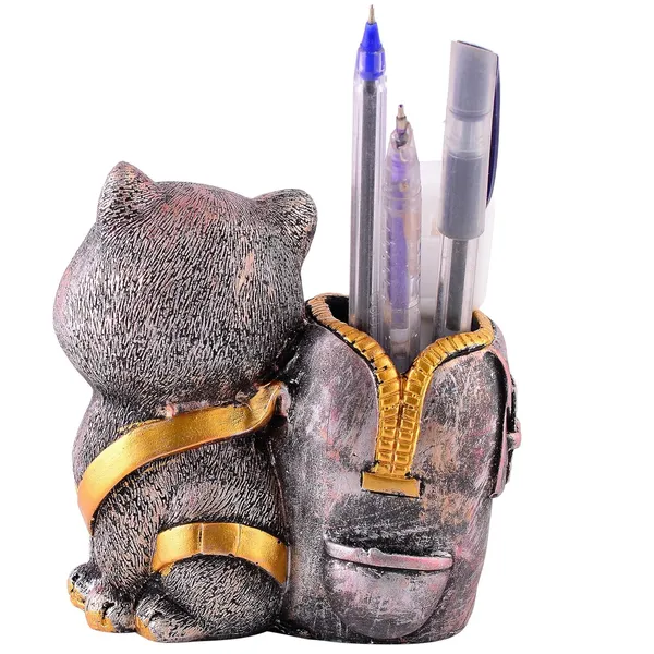 Copper_Cat_Figurine_with_Pen_Stand_of_Multicolor_|_For_Office_Use