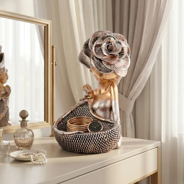 Lady_with_Basket_Showpiece_of_Brown_Color_|_For_Home_Decor