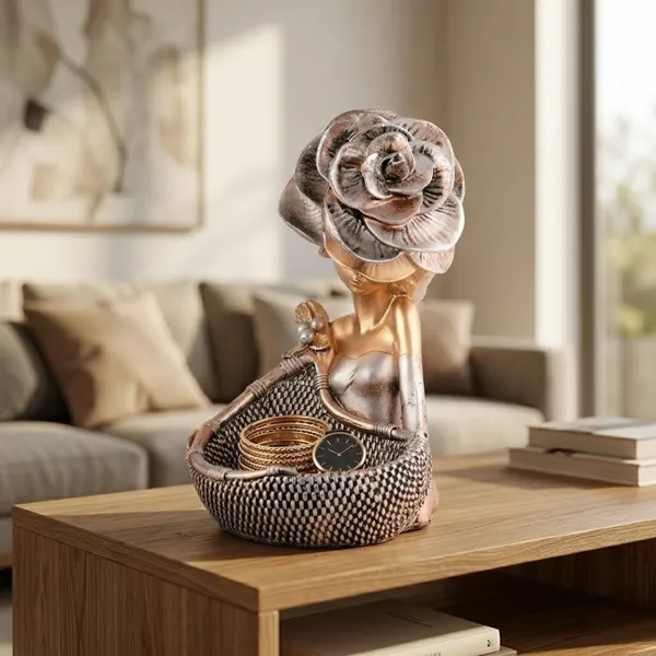 Lady_with_Basket_Showpiece_of_Brown_Color_|_For_Home_Decor