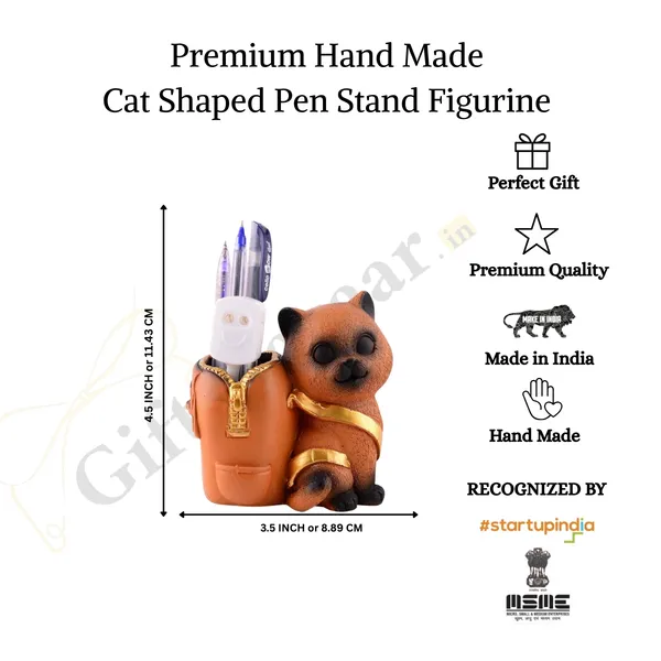 Cat_Figurine_with_Pen_Stand_of_Brown_Color_|_For_Office_Use
