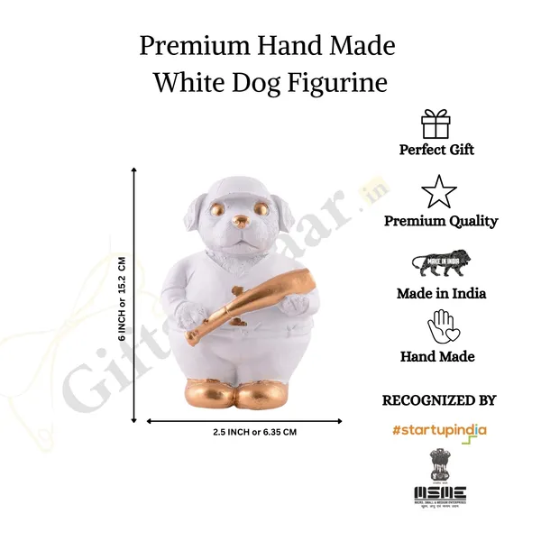 Dog_Figurine_Showpiece_with_Baseball_Bat_of_White_Color_|_For_Home_Decoration