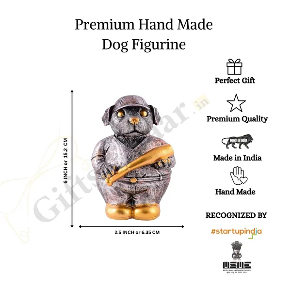 Copper_Dog_Figurine_Showpiece_with_Baseball_Bat_Design_|_For_Home_Decoration