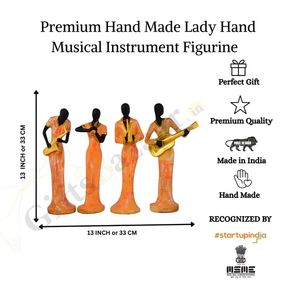 Musical_Instrument_Statue_of_Orange_Color_of_Set_of_4_|_Antique_Item_for_Home_Decor