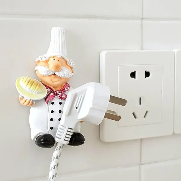 Wall_Mounted_Adhesive_Cook_Chef_Power_Plug_Socket_Holder_of_Set_of_2_|_For_Home_Decor