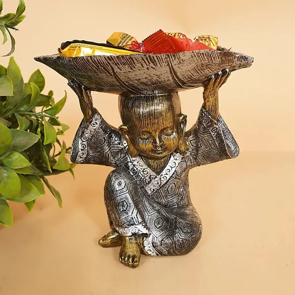 Spiritual_Monk_Candy_Holder_with_Tray_of_Silver_Color_|_Artistry_Gift_Item