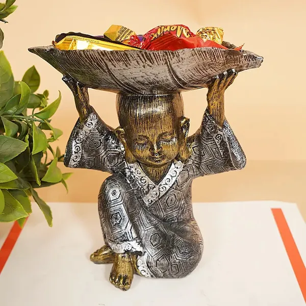 Spiritual_Monk_Candy_Holder_with_Tray_of_Silver_Color_|_Artistry_Gift_Item