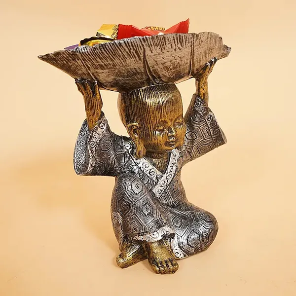 Spiritual_Monk_Candy_Holder_with_Tray_of_Silver_Color_|_Artistry_Gift_Item