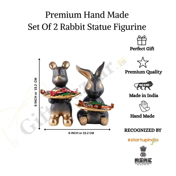 Rabbit_Statue_with_Bunny_Holders_of_Brown_Color_of_Set_of_2_|_Unique_Decorative_Gift_Item