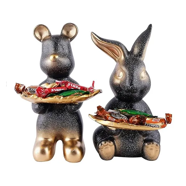 Rabbit_Statue_with_Bunny_Holders_of_Brown_Color_of_Set_of_2_|_Unique_Decorative_Gift_Item