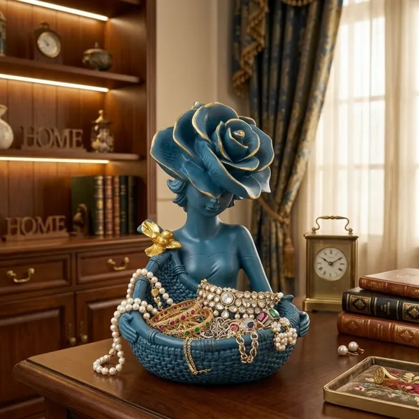 Lady_with_Basket_Showpiece_of_Blue_Color_|_For_Home_Decor