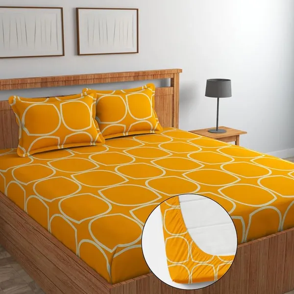 Premium_Elastic_Fitted_100%_Cotton_Feel_Printed_King_Size_Double_Bed_Bedsheet_with_2_Pillow_Cover_(72"x78"_Upto_6"_Mattress)_Yellow