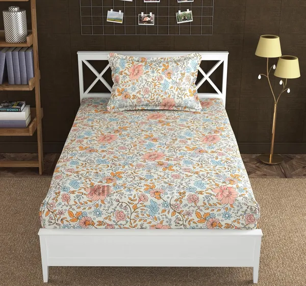 220TC_Microfiber_Supersoft_Cotton_Flat_Bedsheet_Set_of_1_Single_Flat_Bedsheet_with_1_Pillow_Cover,_60x90_Inches,_White_Flowers