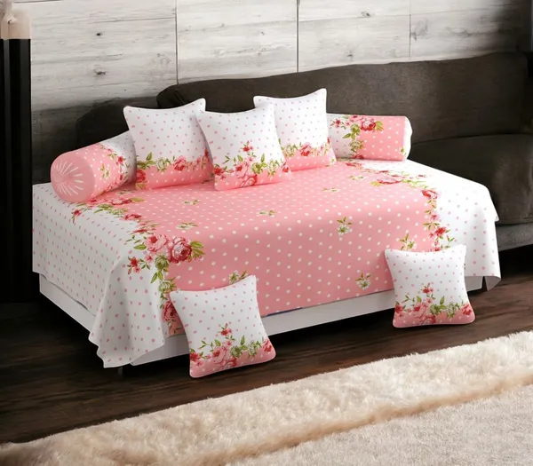 220TC_Combo_of_8_Pcs_Diwan_Set_Covers_and_Double_Bed_Bedsheet_with_2_Pillow_Covers_-_Pink_Polka_Dots_Mouse