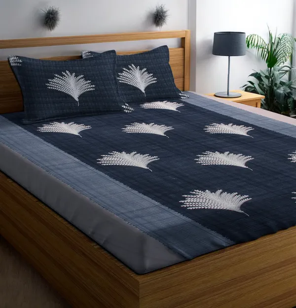 220TC_Elastic_Fitted_100%_Cotton_Feel_Printed_King_Size_Double_Bed_Bedsheet_with_2_Pillow_Cover_(72"x78"_Upto_6"_Mattress)_Black_Tree