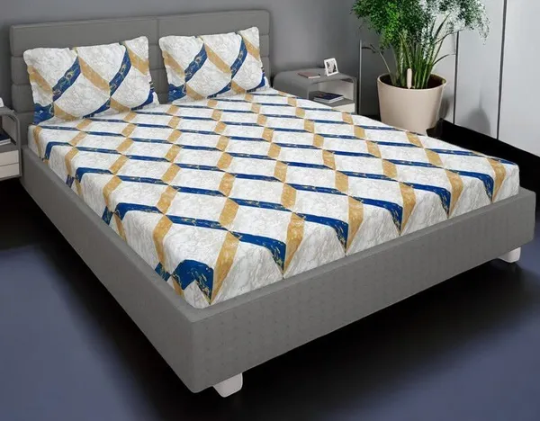 220TC_Marble_White_King_Size_Double_Bed_Elastic_Fitted_100%_Cotton_Bedsheet_with_2_Pillow_Cover_(72"x78"_Upto_6"_Mattress)