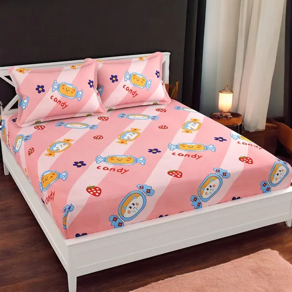 220TC_Cotton_Feel_Elactic_Fitted_King_Size_Double_Bed_Bedsheet_with_2_Pillow_Cover_(72x78_upto_6_inches_thickness)_Peach_Toffee