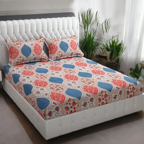 220TC_Premium_Elastic_Fitted_100%_Cotton_Feel_Printed_King_Size_Double_Bed_Bedsheet_with_2_Pillow_Cover_(72"x78"_Upto_6"_Mattress)_Red_Blue_Domas