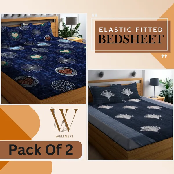 Pack_Of_2_|_220TC_Elastic_Fitted_100%_Cotton_Feel_Printed_Double_Bed_2_Bedsheets_with_4_Pillow_Covers_(72"x78"_upto_6"_Mattress)