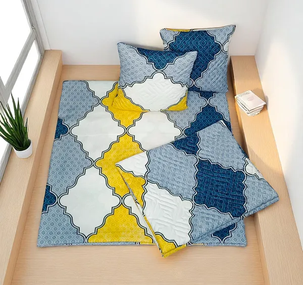 Heavy_Cotton_Soft_5pc_bedsheet_set_(1_Double_Size_Bedsheet_+_2_Quilted_Pillow_Covers_+_2_Quilted_Cushion_Cover_with_filler)_Multicolor_five_piece_set