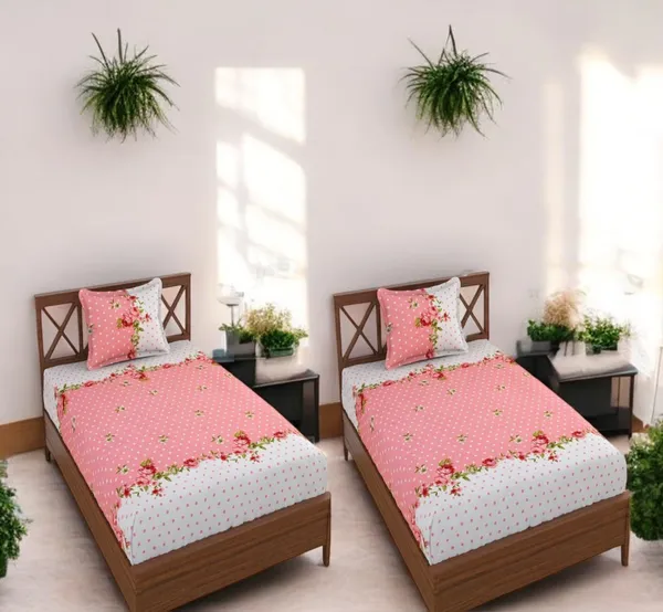 220TC_Supersoft_Cotton_Bedsheet_Combo_Set_of_2_Single_Bedsheet_with_2_Pillow_Cover_(60_x_90_Inches)_-_Multicolor
