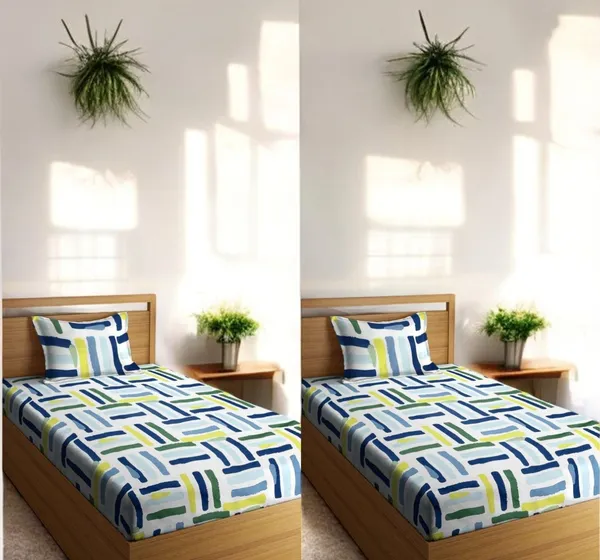 220TC_Supersoft_Cotton_Bedsheet_Combo_Set_of_2_Single_Bedsheet_with_2_Pillow_Cover_(60_x_90_Inches)_-_Multicolor