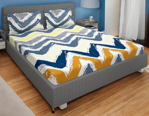 220TC_Elastic_Fitted_100%_Cotton_Feel_Printed_King_Size_Double_Bed_Bedsheet_with_2_Pillow_Cover_(72"x78"_Upto_6"_Mattress)_Multi
