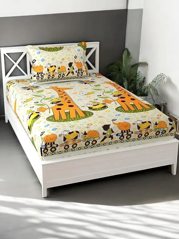 220TC_KIDZEE_Single_Bedsheet_with_1_Pillow_Cover,_-_Multi_Color_-_Giraffe