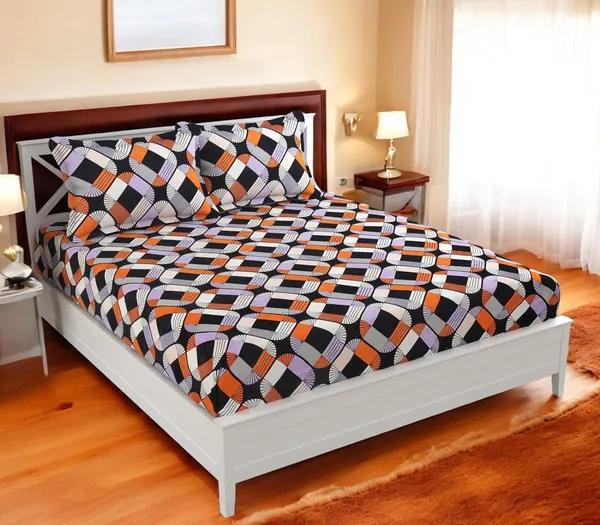 220TC_Elastic_Fitted_100%_Cotton_Feel_Printed_King_Size_Double_Bed_Bedsheet_with_2_Pillow_Cover_(72"x78"_Upto_6"_Mattress)_Checks
