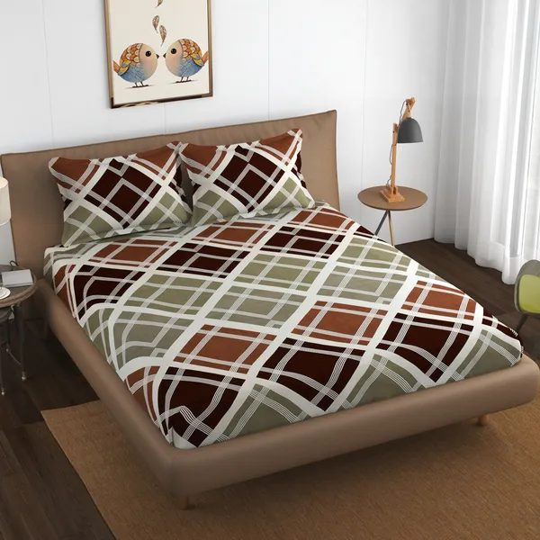 220TC_Heavy_Elastic_Fitted_100%_Cotton_Feel_Printed_Super_King_Size_Double_Bed_Bedsheet_with_2_Pillow_Cover_(72"x78"_Upto_8"_Mattress