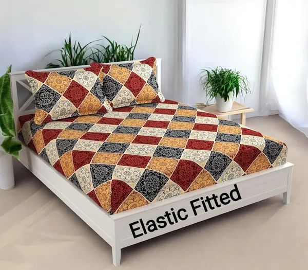 Stars_Abstract_Print_King_Size_Double_Bed_Elastic_Fitted_100%_Cotton_Bedsheet_with_2_Pillow_Cover_(72"x78"_Upto_6"_Mattress)
