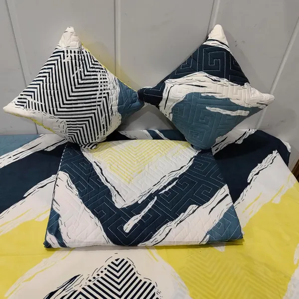 Heavy_Cotton_Soft_5pc_bedsheet_set_(1_Double_Size_Bedsheet_+_2_Quilted_Pillow_Covers_+_2_Quilted_Cushion_Cover_with_filler)_Multicolor_five_piece_set